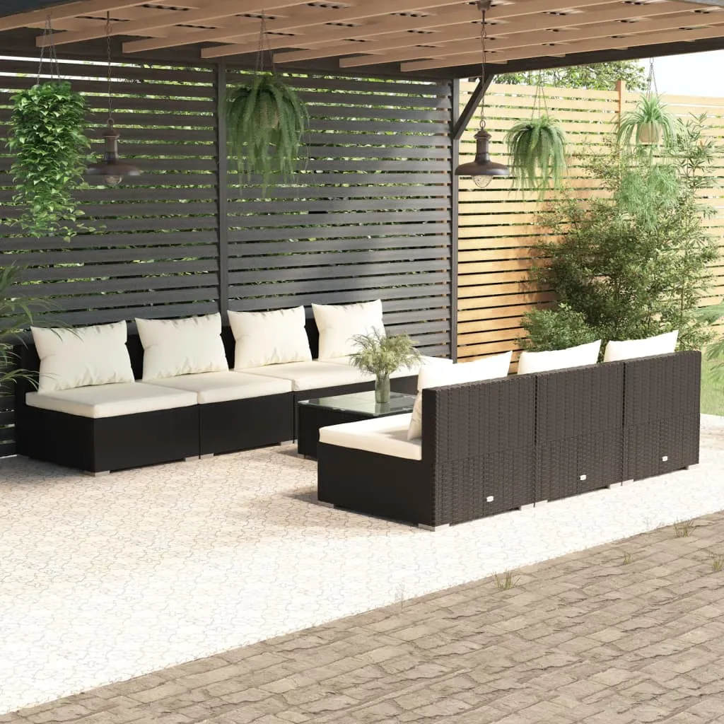 vidaXL Set Mobili da Giardino con Cuscini 8 pz in Polyrattan Nero