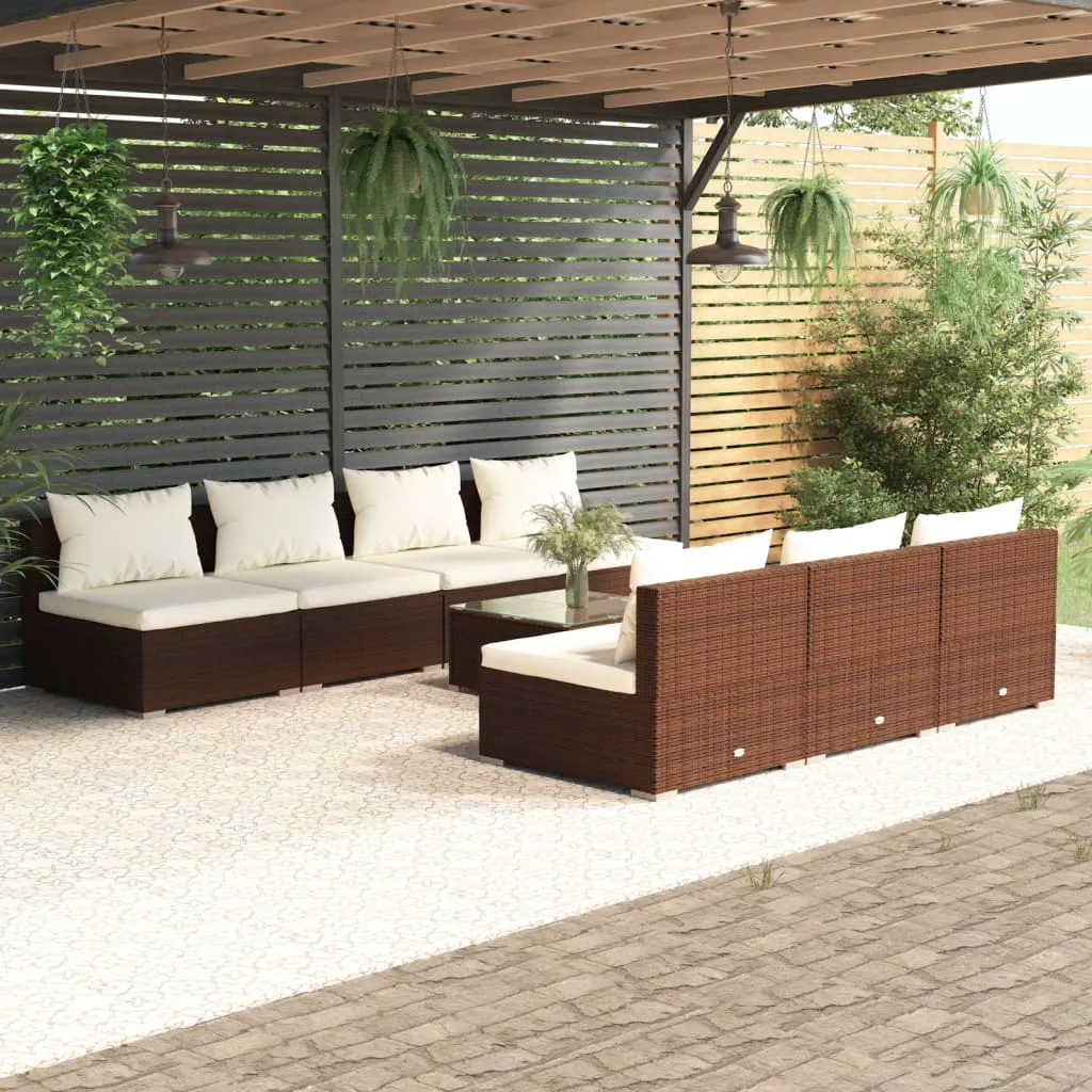 vidaXL Set Divani da Giardino 8 pz con Cuscini in Polyrattan Marrone