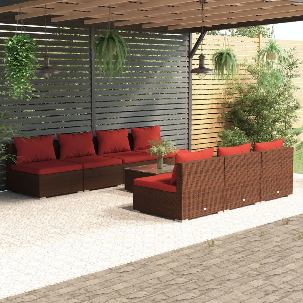 vidaXL Set Divani da Giardino 8 pz con Cuscini in Polyrattan Marrone