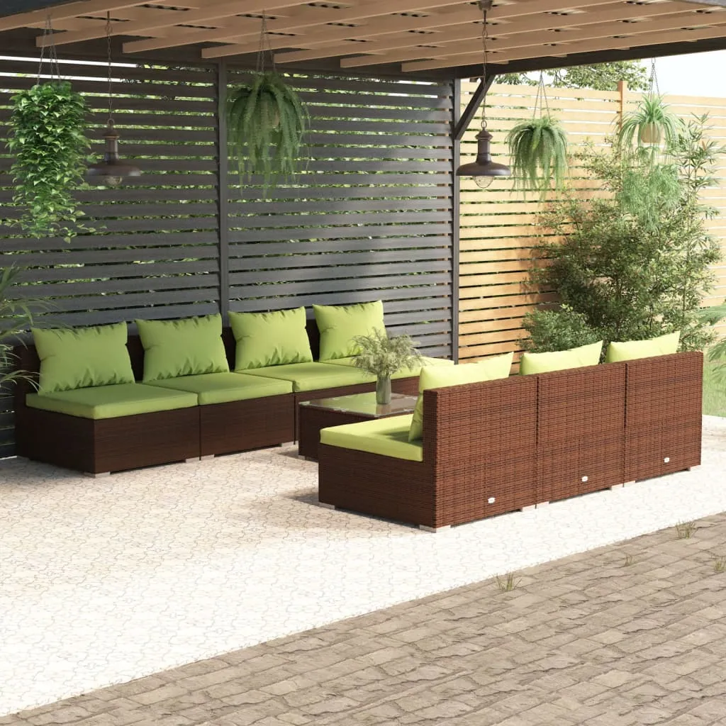 vidaXL Set Divani da Giardino 8 pz con Cuscini in Polyrattan Marrone