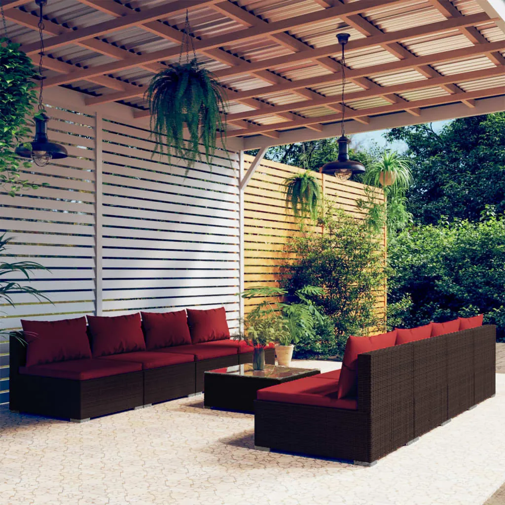 vidaXL Set Divani da Giardino 9 pz con Cuscini in Polyrattan Marrone