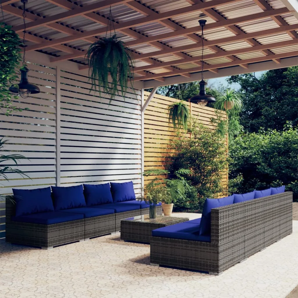 vidaXL Set Divani da Giardino 9 pz con Cuscini in Polyrattan Grigio