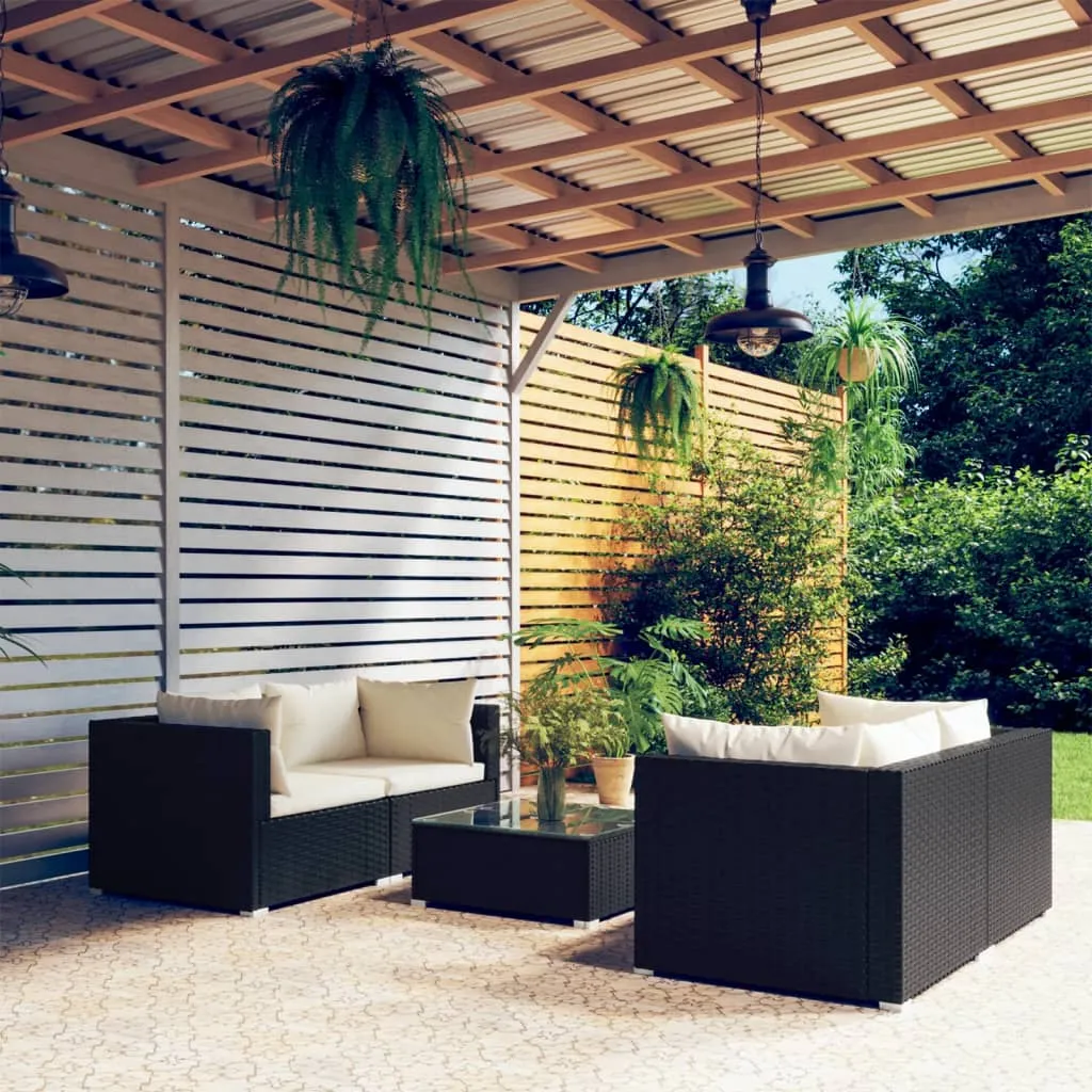 vidaXL Set Salotto da Giardino 5 pz con Cuscini in Polyrattan Nero