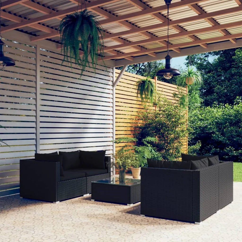 vidaXL Set Divani da Giardino 5 pz con Cuscini in Polyrattan Nero