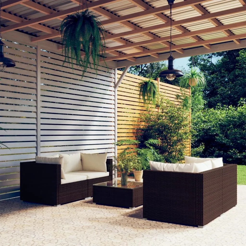 vidaXL Set Divani da Giardino 5 pz con Cuscini in Polyrattan Marrone