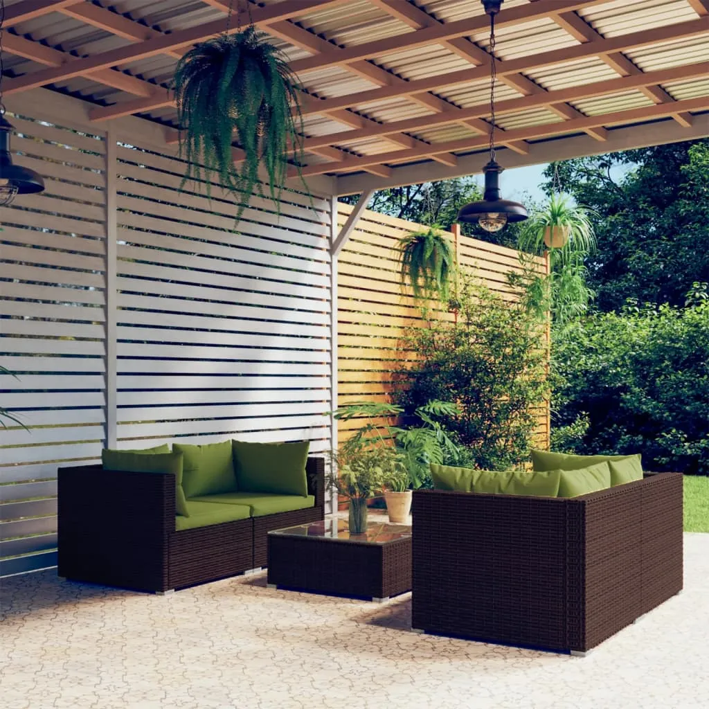 vidaXL Set Divani da Giardino 5 pz con Cuscini in Polyrattan Marrone