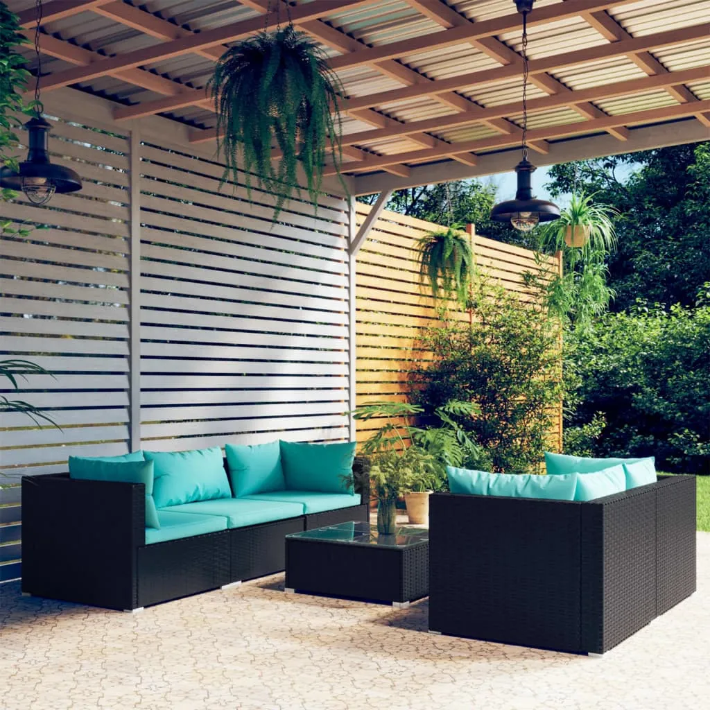 vidaXL Set Mobili da Giardino 6 pz con Cuscini in Polyrattan Nero