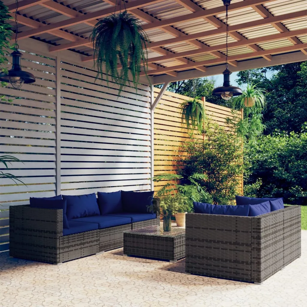 vidaXL Set Divani da Giardino 6 pz con Cuscini in Polyrattan Grigio