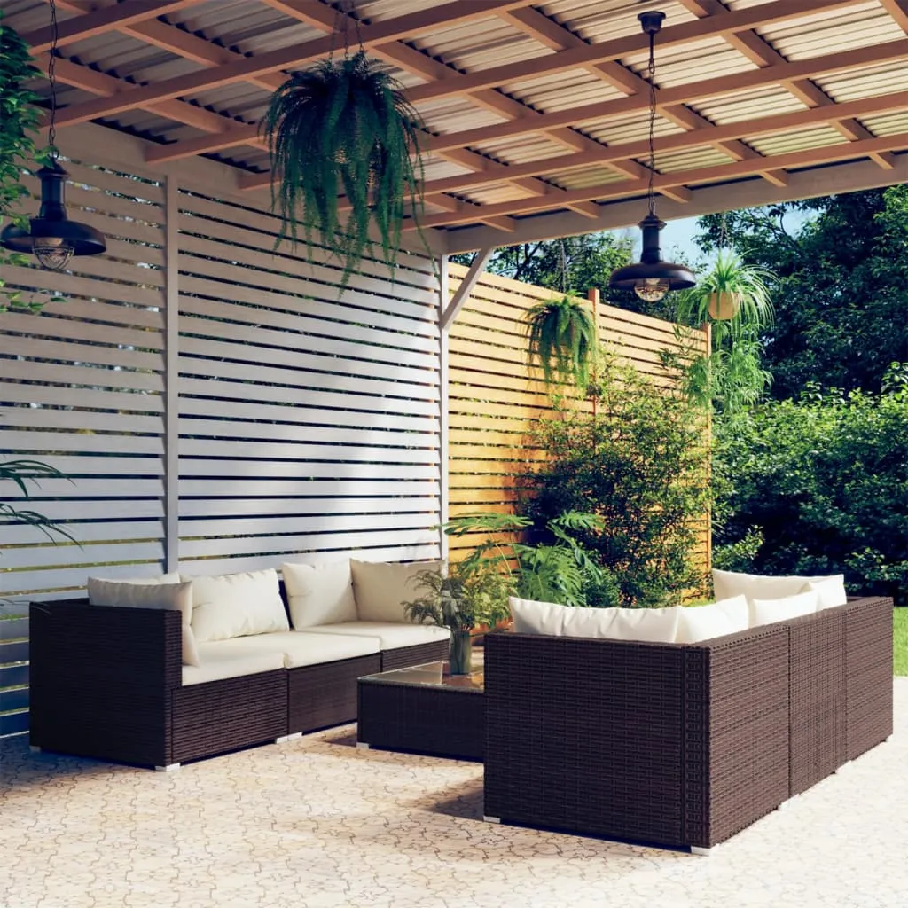 vidaXL Set Divani da Giardino 7 pz con Cuscini in Polyrattan Marrone