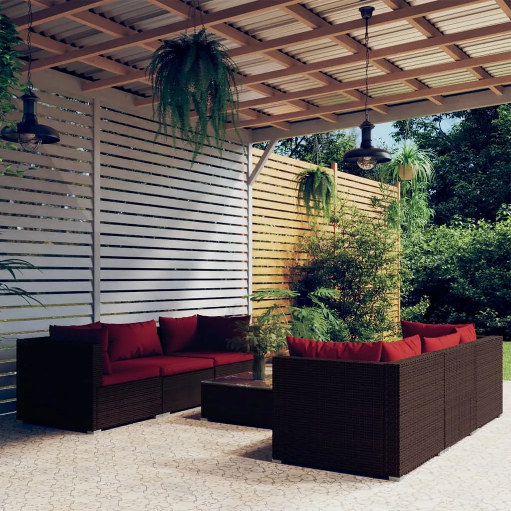 vidaXL Set Divani da Giardino 7 pz con Cuscini in Polyrattan Marrone