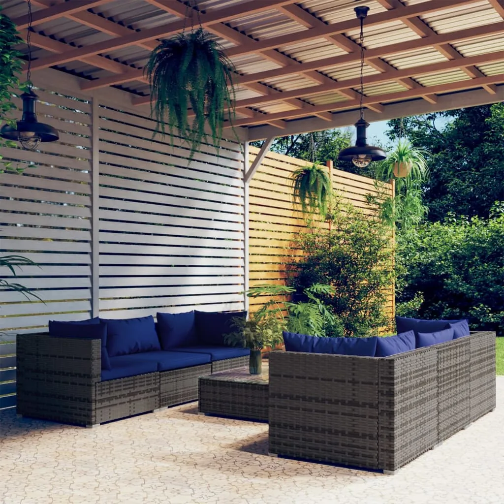 vidaXL Set Divani da Giardino 7 pz con Cuscini in Polyrattan Grigio