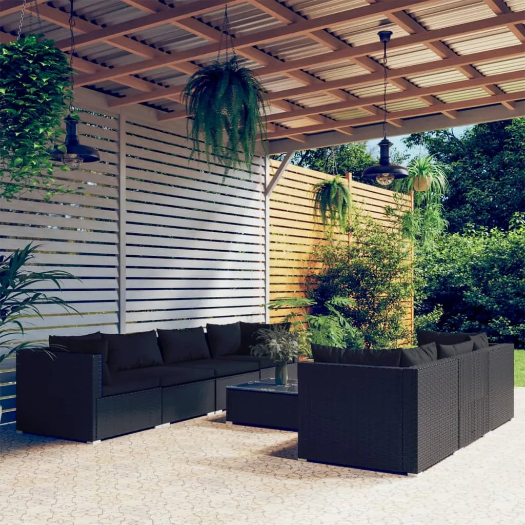 vidaXL Set Mobili da Giardino con Cuscini 8 pz in Polyrattan Nero