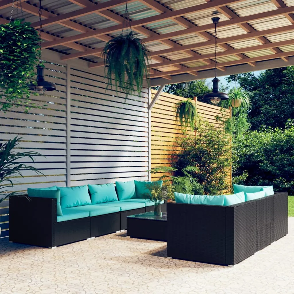 vidaXL Set Mobili da Giardino con Cuscini 8 pz in Polyrattan Nero