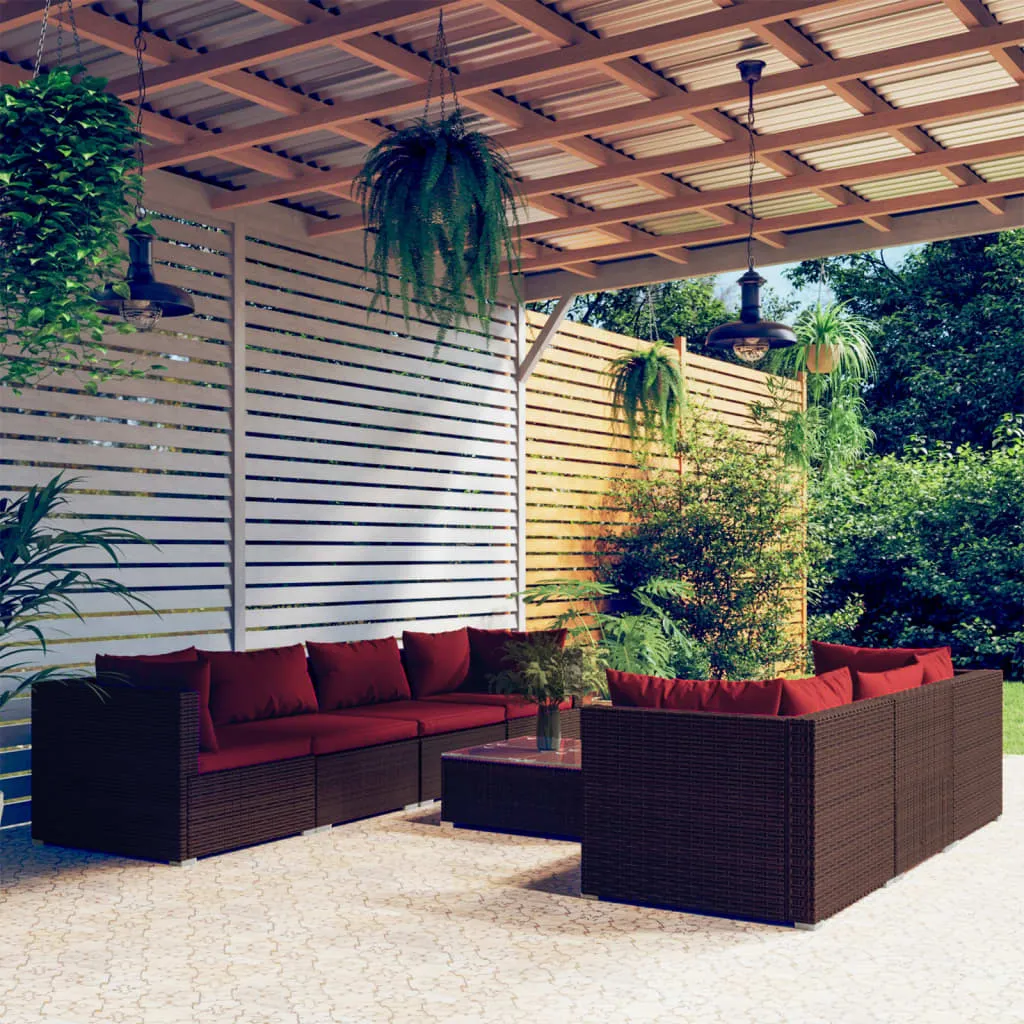 vidaXL Set Divani da Giardino 8 pz con Cuscini in Polyrattan Marrone