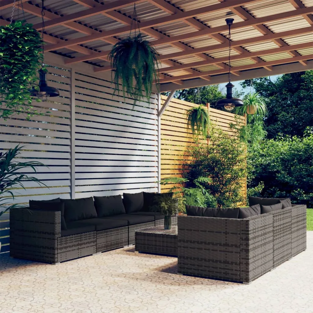 vidaXL Set Divani da Giardino 8 pz con Cuscini in Polyrattan Grigio