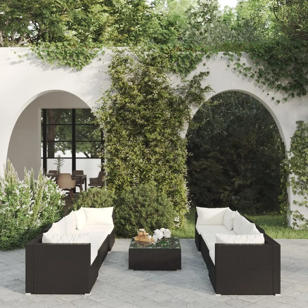 vidaXL Set Salotto da Giardino 9 pz con Cuscini in Polyrattan Nero