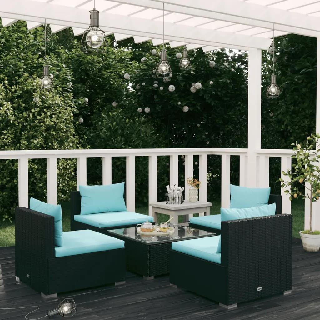 vidaXL Set Divani da Giardino 5 pz con Cuscini in Polyrattan Nero