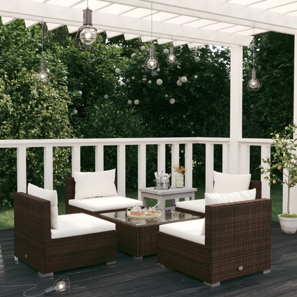 vidaXL Set Divani da Giardino 5 pz con Cuscini in Polyrattan Marrone