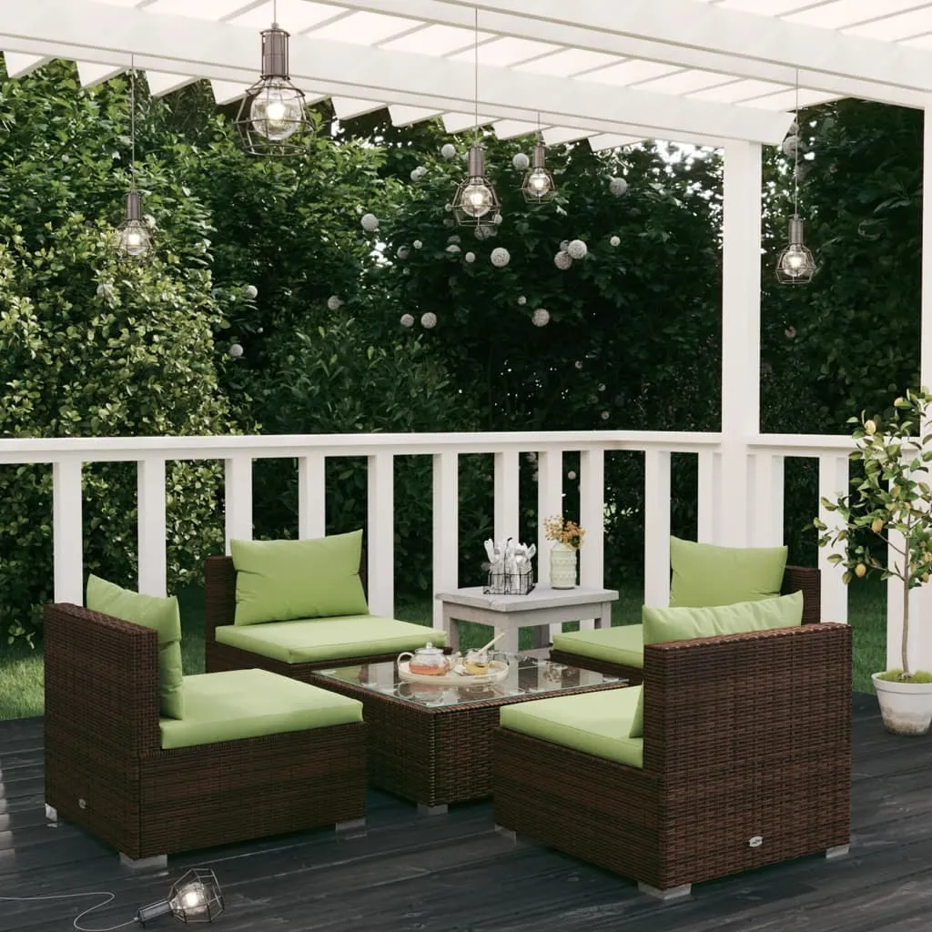 vidaXL Set Divani da Giardino 5 pz con Cuscini in Polyrattan Marrone