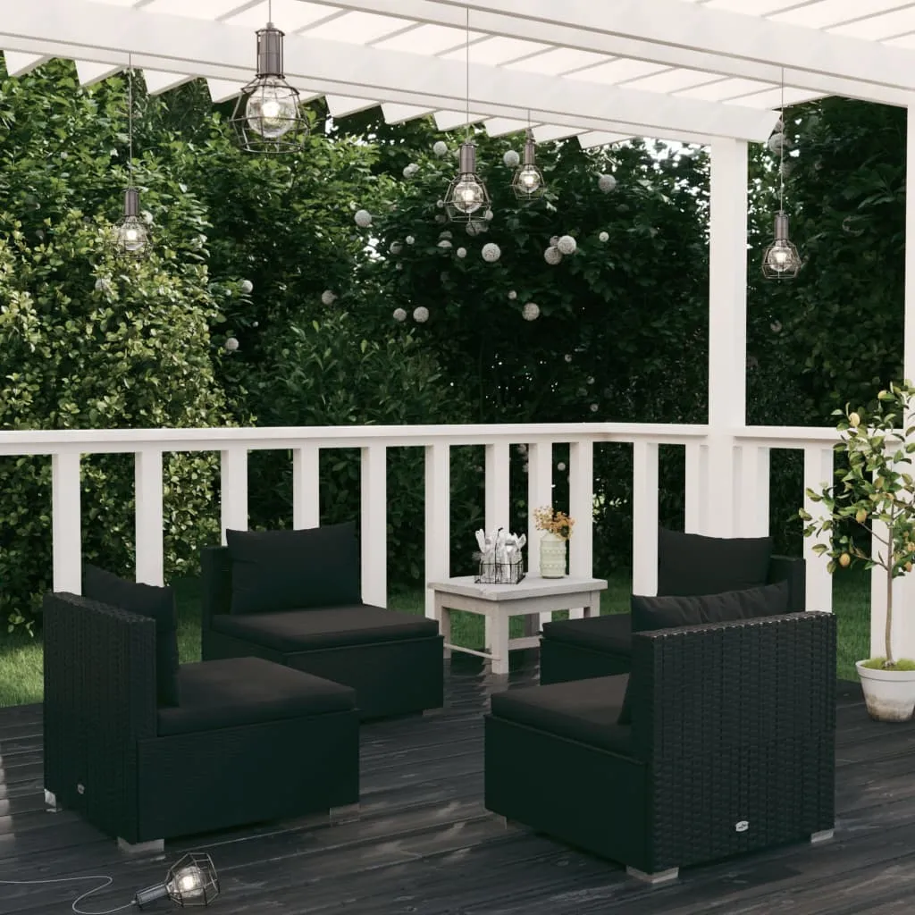 vidaXL Set Divani da Giardino 4 pz con Cuscini in Polyrattan Nero