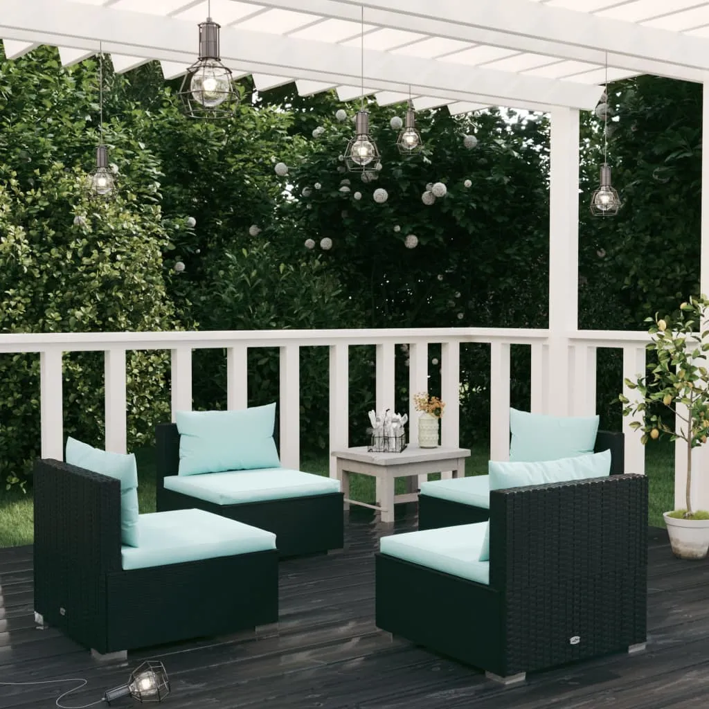 vidaXL Set Divani da Giardino 4 pz con Cuscini in Polyrattan Nero