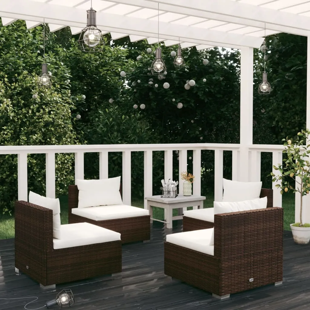 vidaXL Set Divani da Giardino 4 pz con Cuscini in Polyrattan Marrone