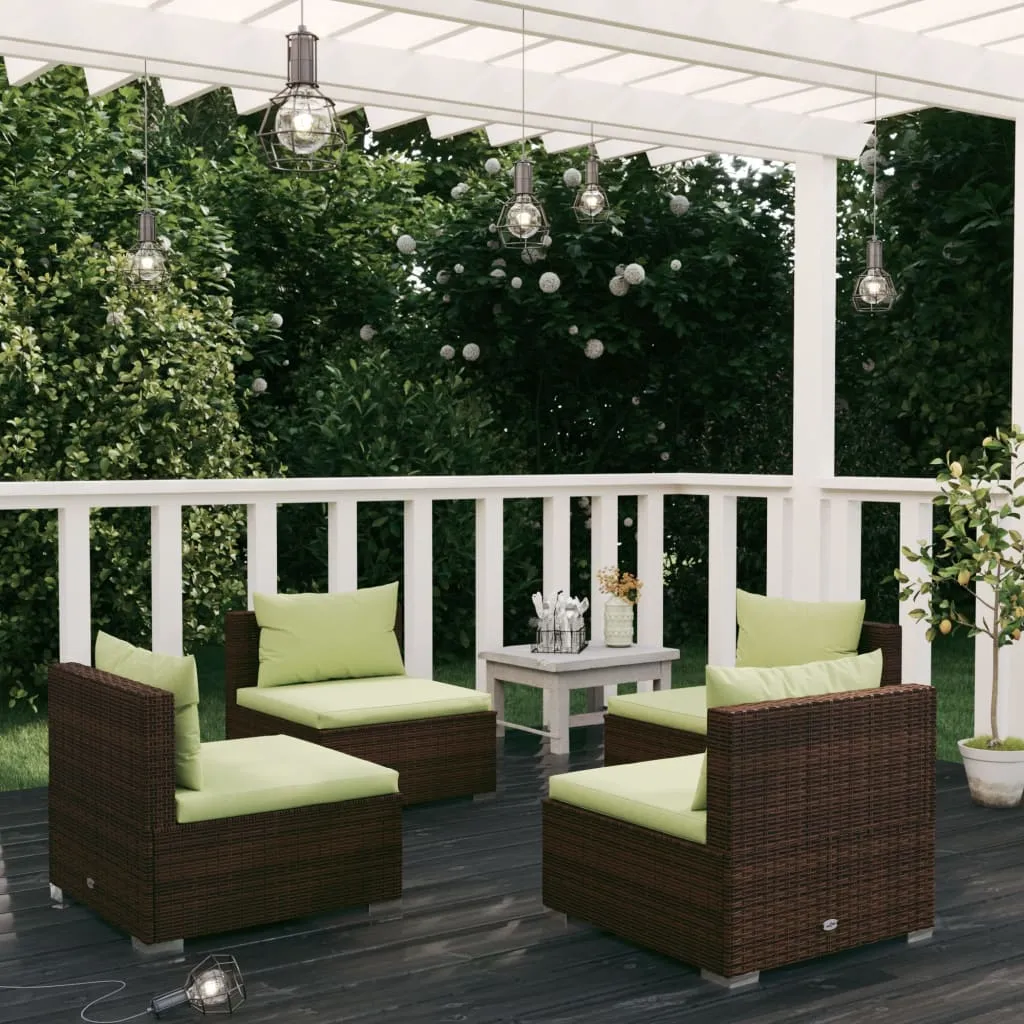 vidaXL Set Divani da Giardino 4 pz con Cuscini in Polyrattan Marrone