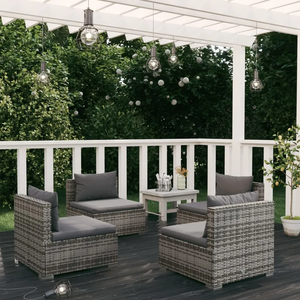 vidaXL Set Divani da Giardino 4 pz con Cuscini in Polyrattan Grigio