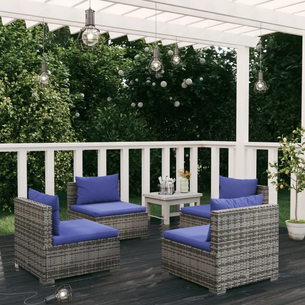 vidaXL Set Divani da Giardino 4 pz con Cuscini in Polyrattan Grigio