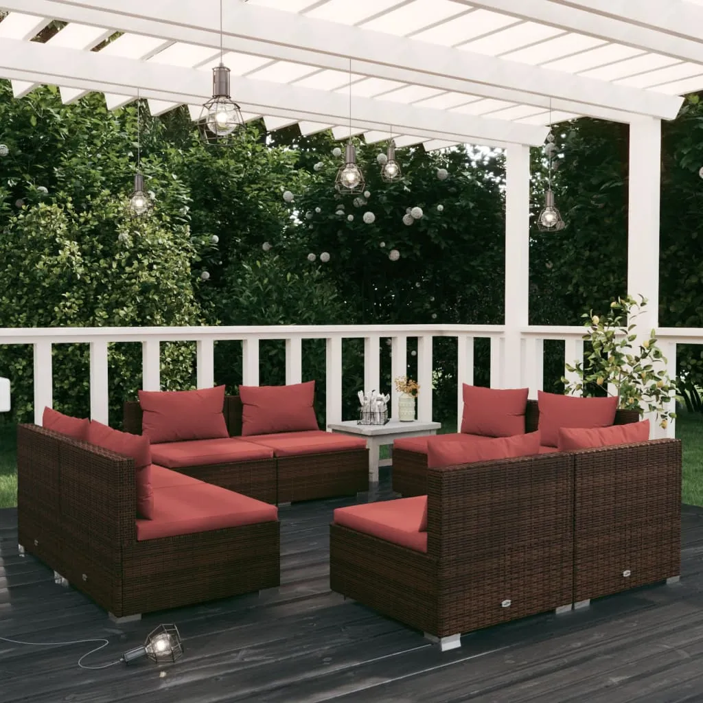 vidaXL Set Divani da Giardino 8 pz con Cuscini in Polyrattan Marrone