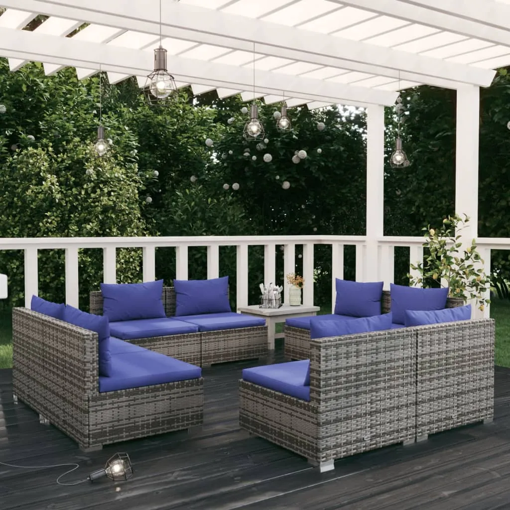 vidaXL Set Divani da Giardino 8 pz con Cuscini in Polyrattan Grigio