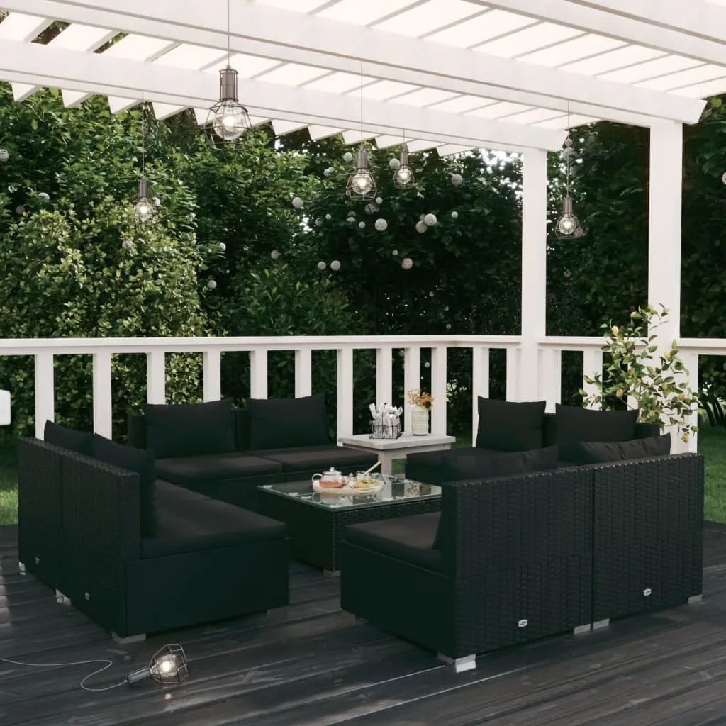 vidaXL Set Salotto da Giardino 9 pz con Cuscini in Polyrattan Nero