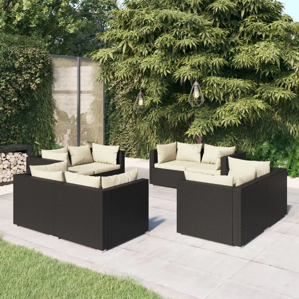 vidaXL Set Salotto da Giardino 8 pz con Cuscini in Polyrattan Nero