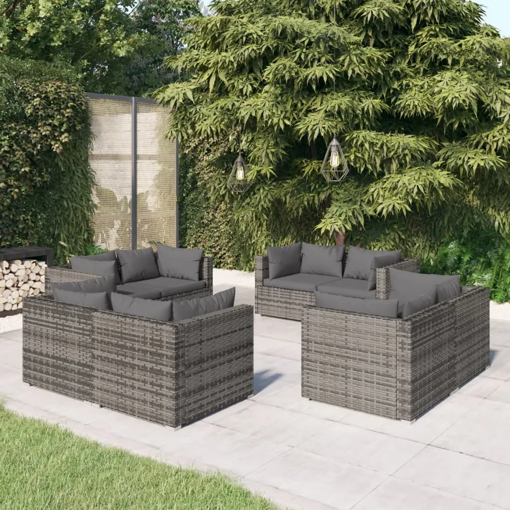 vidaXL Set Divani da Giardino 8 pz con Cuscini in Polyrattan Grigio