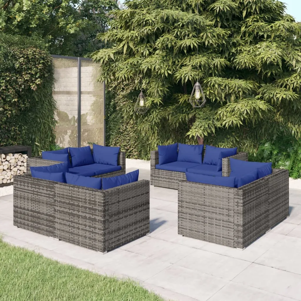 vidaXL Set Divani da Giardino 8 pz con Cuscini in Polyrattan Grigio