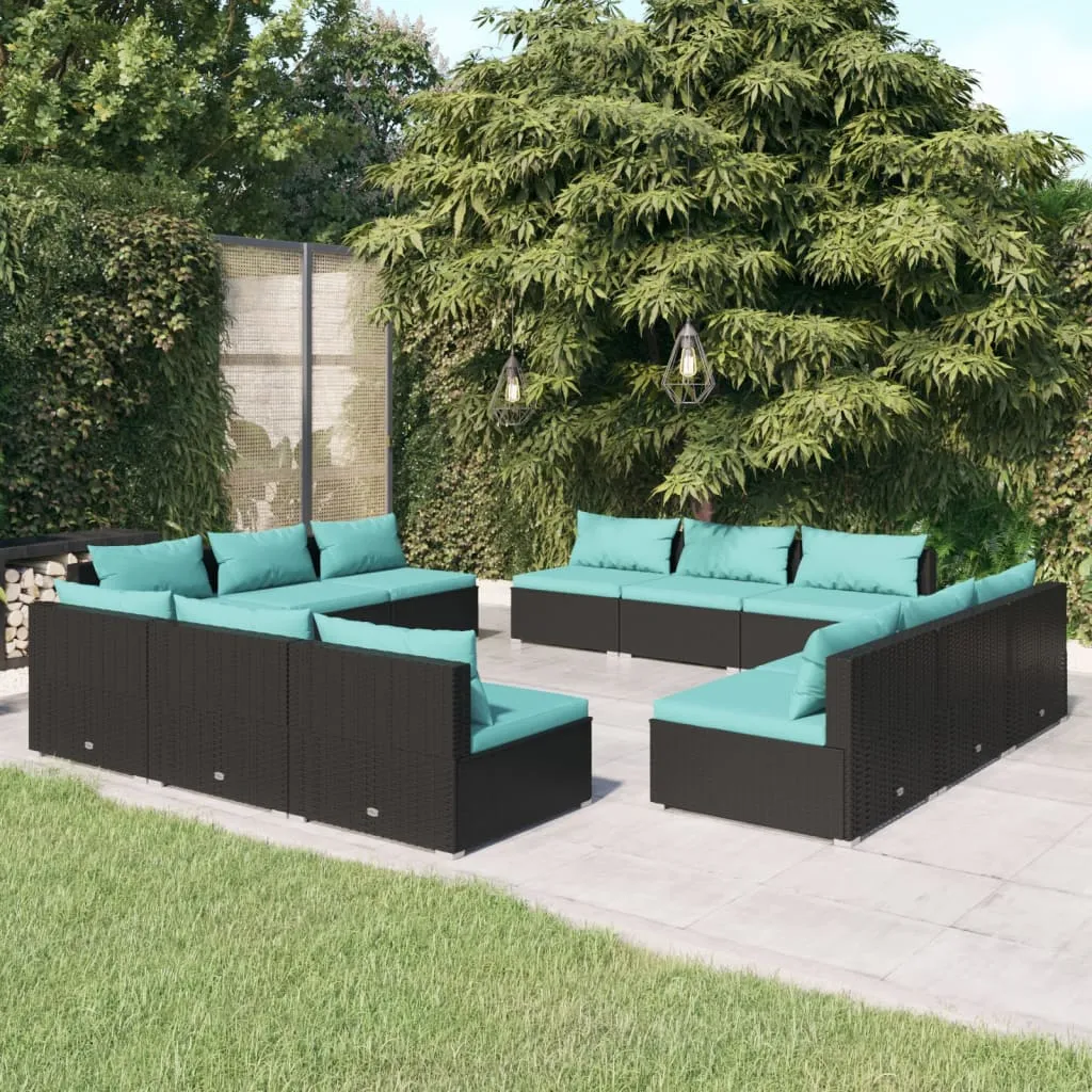 vidaXL Set Divani da Giardino 12 pz con Cuscini in Polyrattan Nero