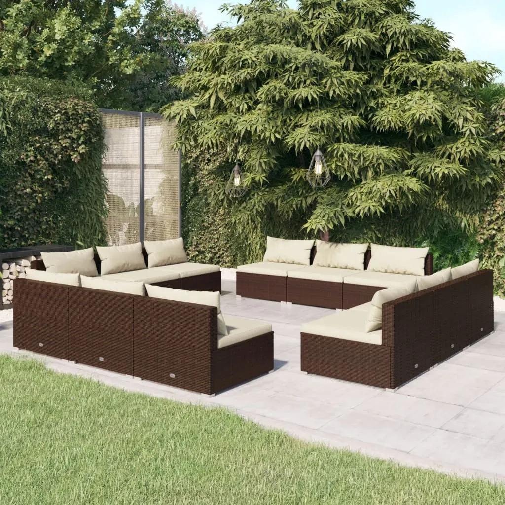 vidaXL Set Divani da Giardino 12 pz con Cuscini in Polyrattan Marrone