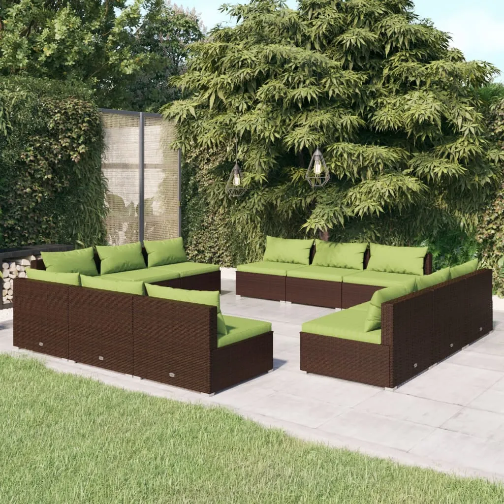 vidaXL Set Divani da Giardino 12 pz con Cuscini in Polyrattan Marrone