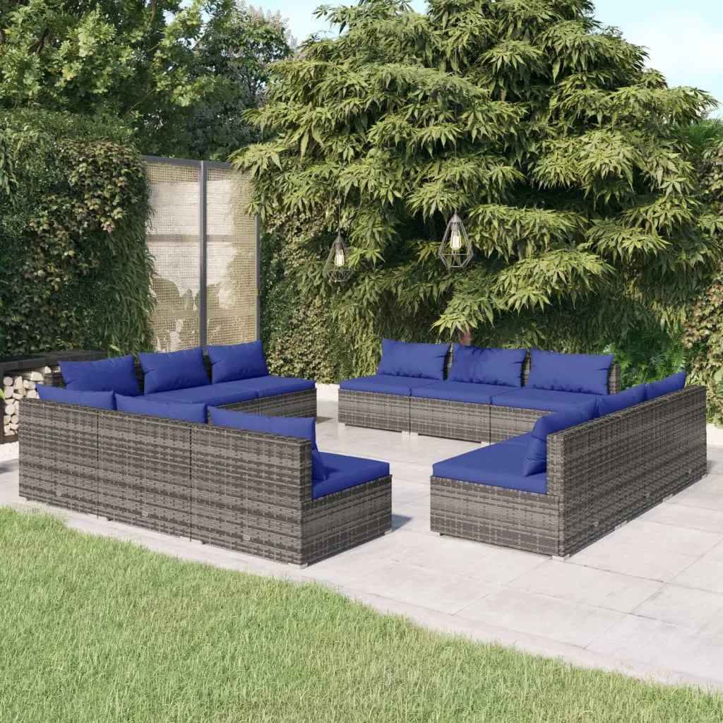 vidaXL Set Divani da Giardino 12 pz con Cuscini in Polyrattan Grigio