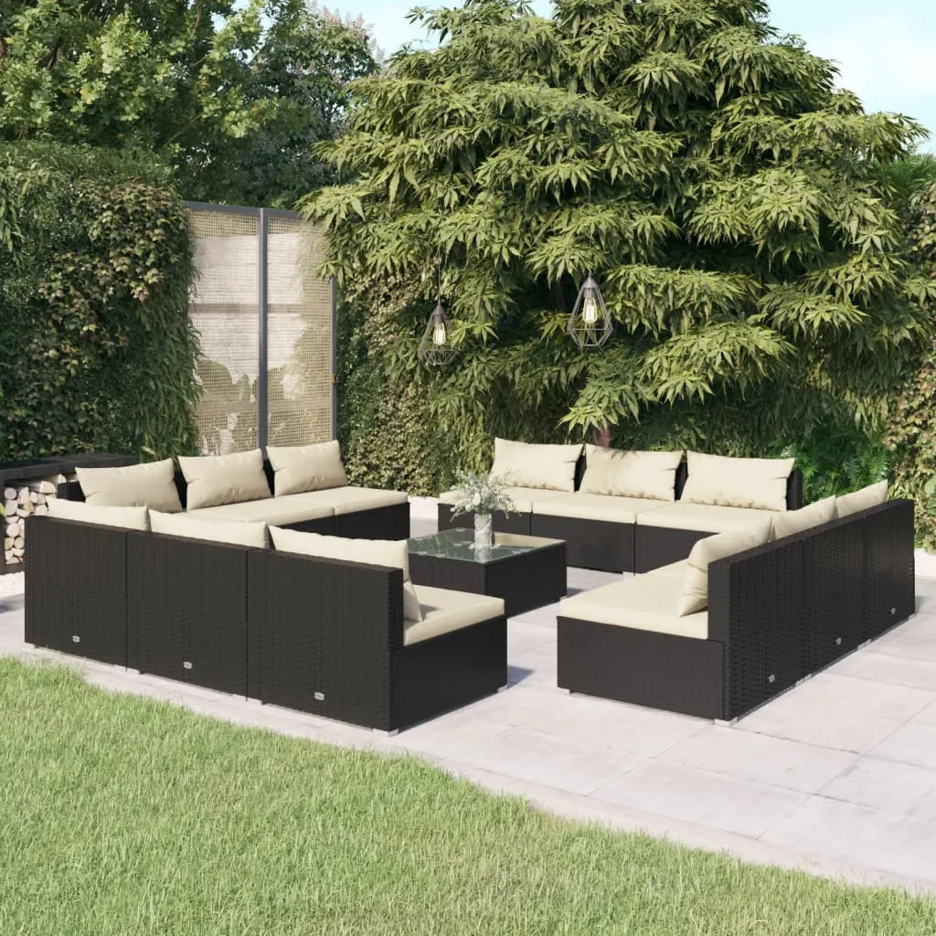 vidaXL Set Salotto da Giardino 13 pz con Cuscini in Polyrattan Nero