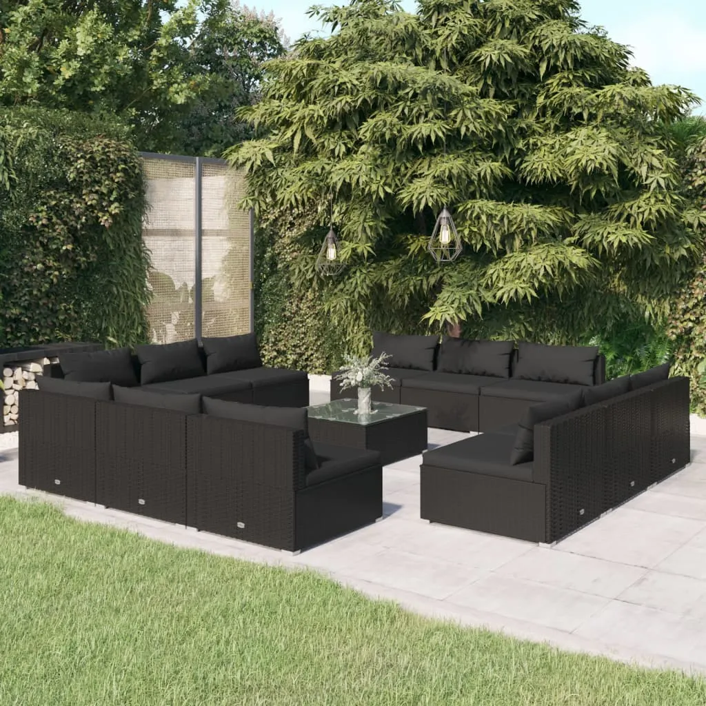 vidaXL Set Divani da Giardino 13 pz con Cuscini in Polyrattan Nero