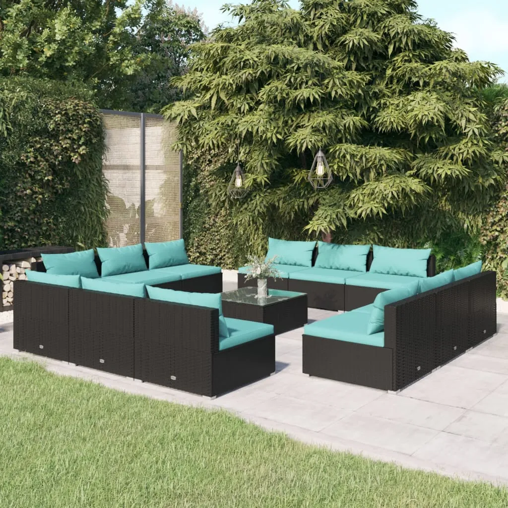 vidaXL Set Divani da Giardino 13 pz con Cuscini in Polyrattan Nero