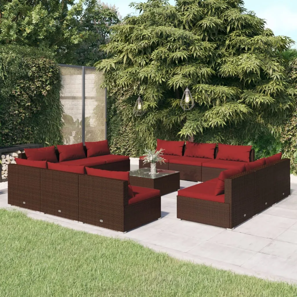 vidaXL Set Divani da Giardino 13 pz con Cuscini in Polyrattan Marrone