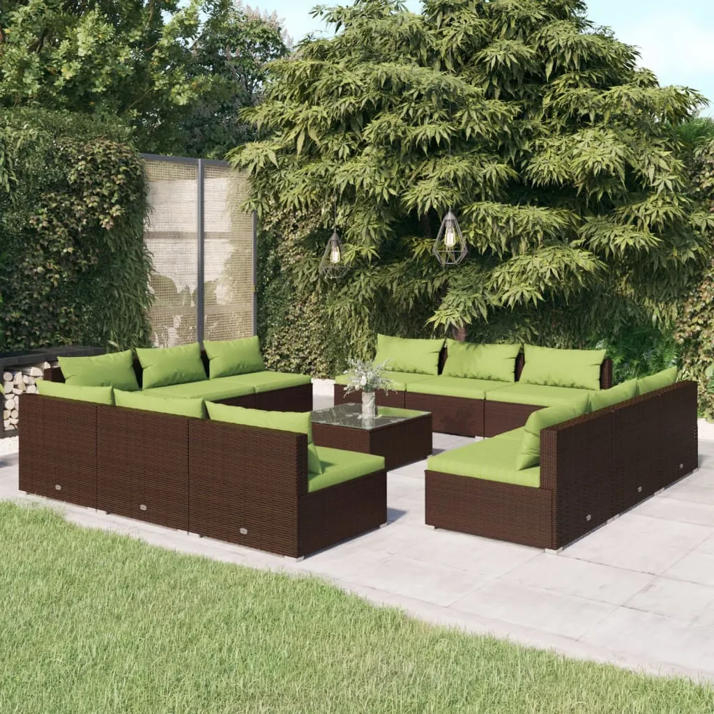 vidaXL Set Divani da Giardino 13 pz con Cuscini in Polyrattan Marrone