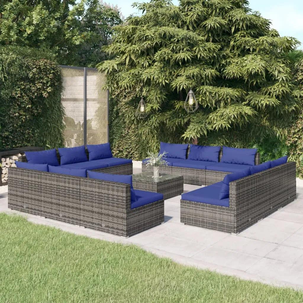 vidaXL Set Divani da Giardino 13 pz con Cuscini in Polyrattan Grigio