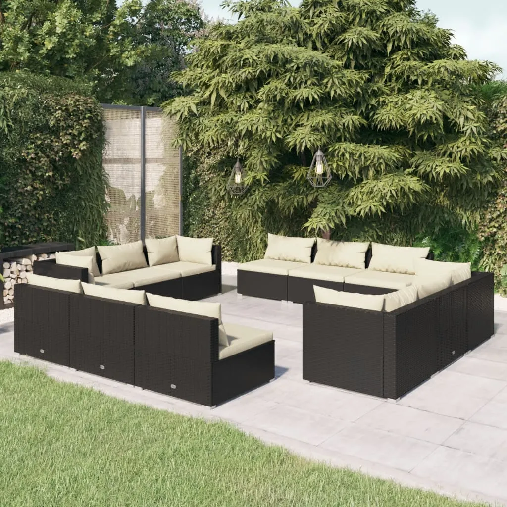 vidaXL Set Divani da Giardino 12 pz con Cuscini in Polyrattan Nero