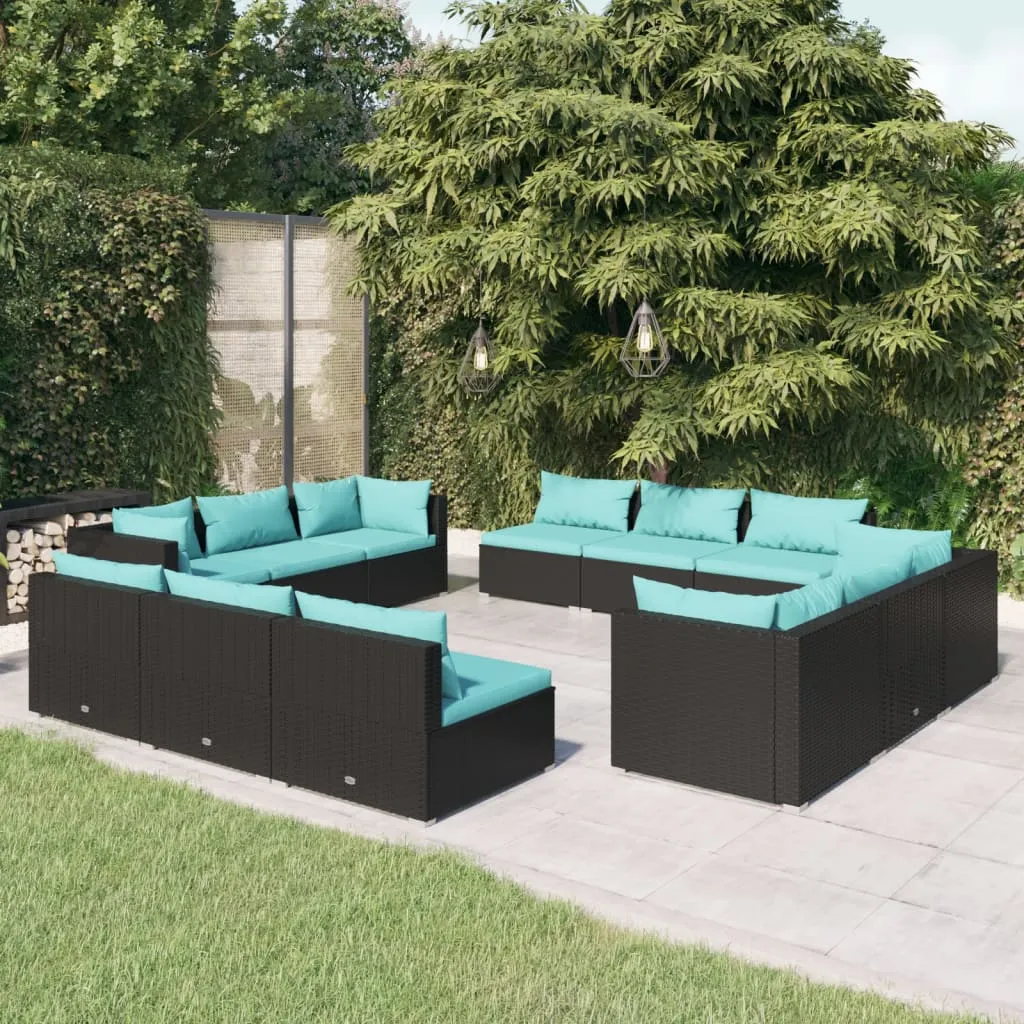 vidaXL Set Divani da Giardino 12 pz con Cuscini in Polyrattan Nero