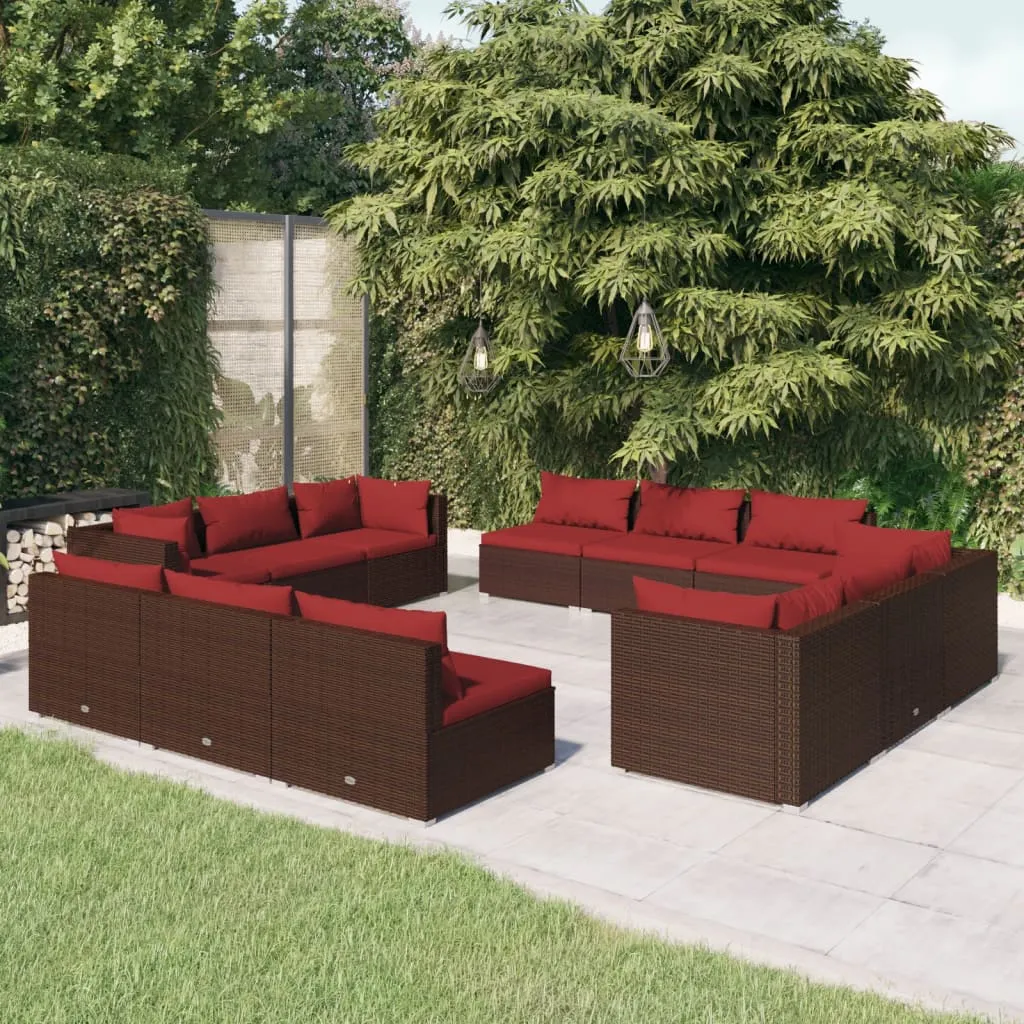 vidaXL Set Divani da Giardino 12 pz con Cuscini in Polyrattan Marrone