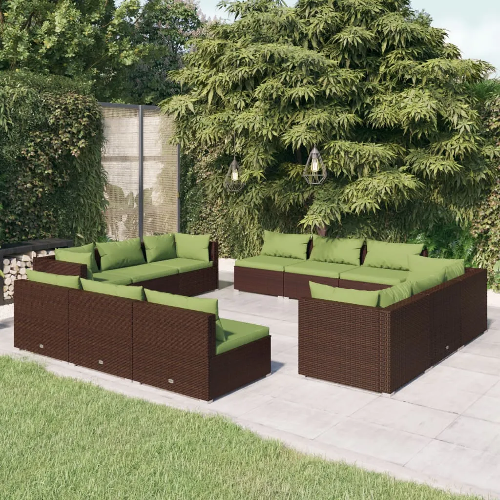 vidaXL Set Divani da Giardino 12 pz con Cuscini in Polyrattan Marrone