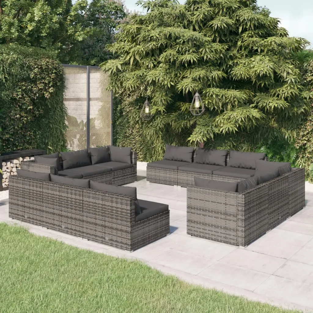 vidaXL Set Divani da Giardino 12 pz con Cuscini in Polyrattan Grigio